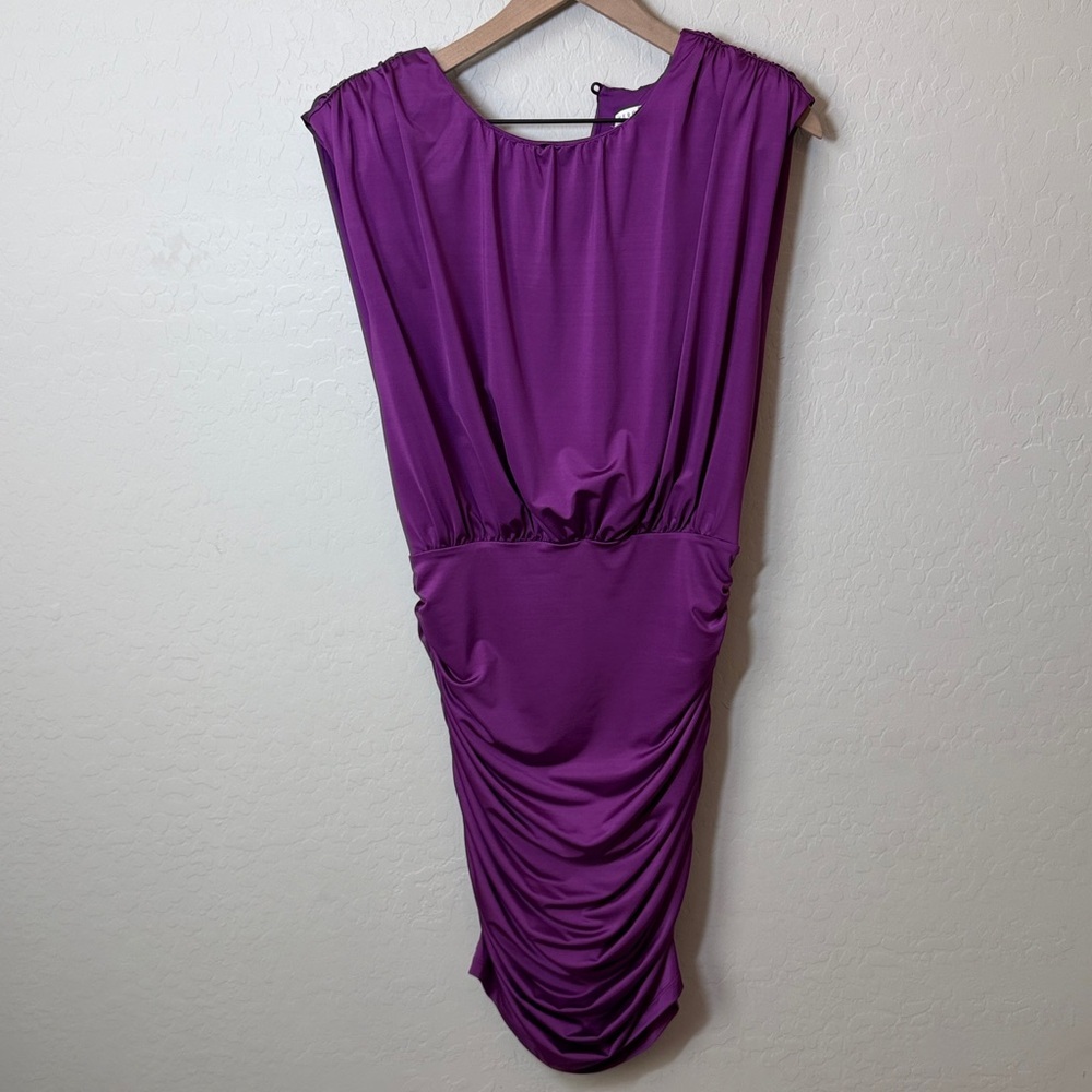 Veronica Beard Bora Satin Ruched Mini Dress in Dark Violet Size 6 - Picture 2 of 6